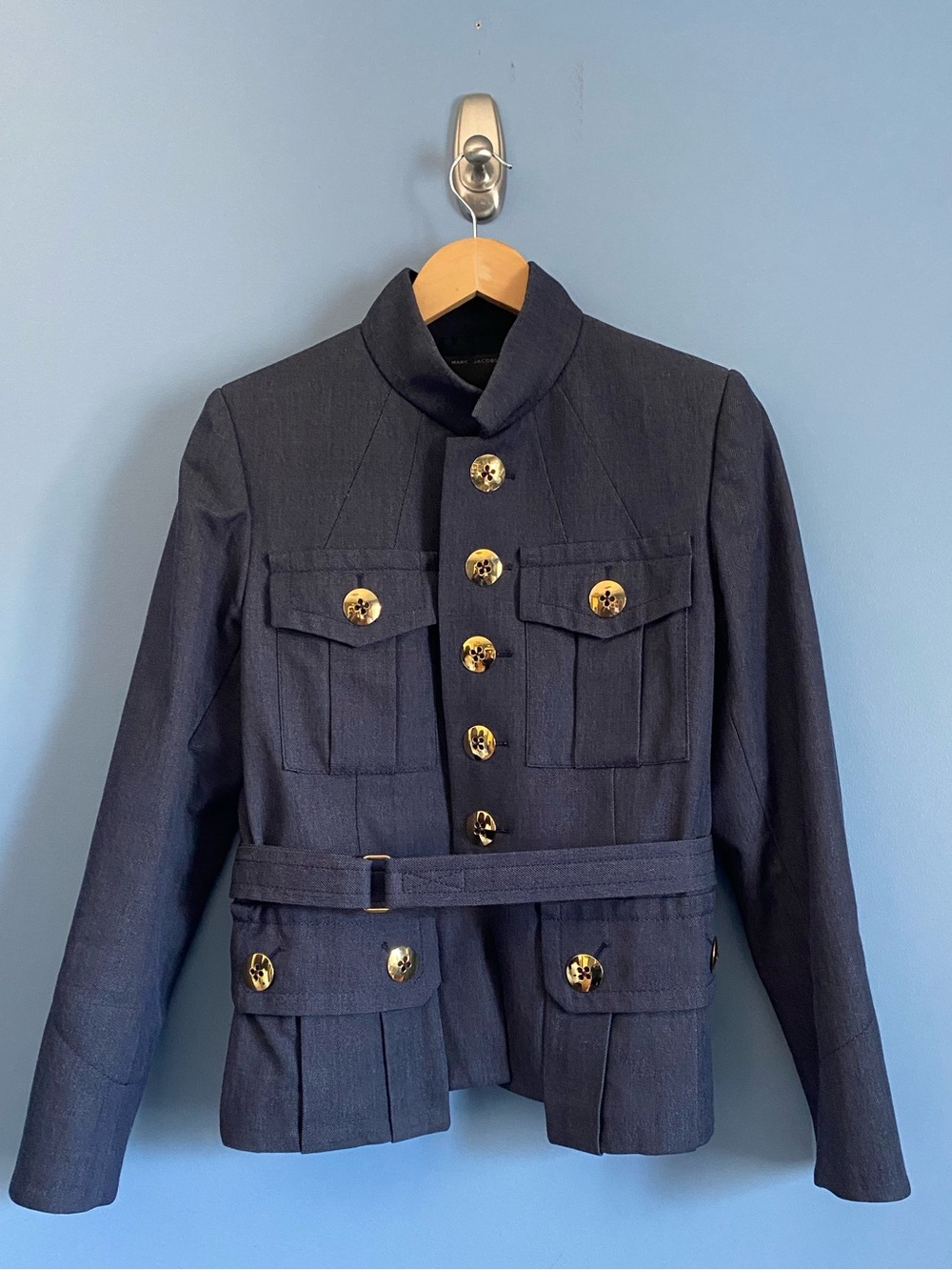 Stunning Marc Jacobs Womens Denim Military-Style Belted Jacket - Picture 2 of 5